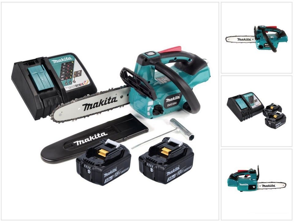 Makita Akku-Kettensäge DUC 254 RF Akku Kettensäge 18 V 25 cm Brushless + 2x Akku 3,0 Ah + La