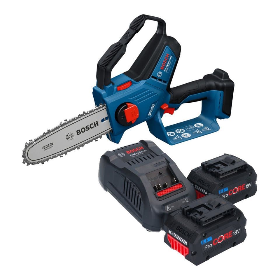 Bosch Professional Benzin-Kettensäge GKE 18V-20 Professional 18 V 18cm + 2x ProCORE Akku 5,5Ah + Lader